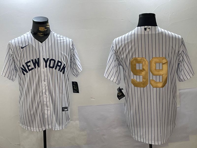 Men New York Yankees #99 Judge White Stripe Fashion Nike 2024 MLB Jersey style 5